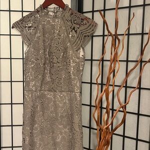 Chi Chi London Lace Midi Dress in Brown
